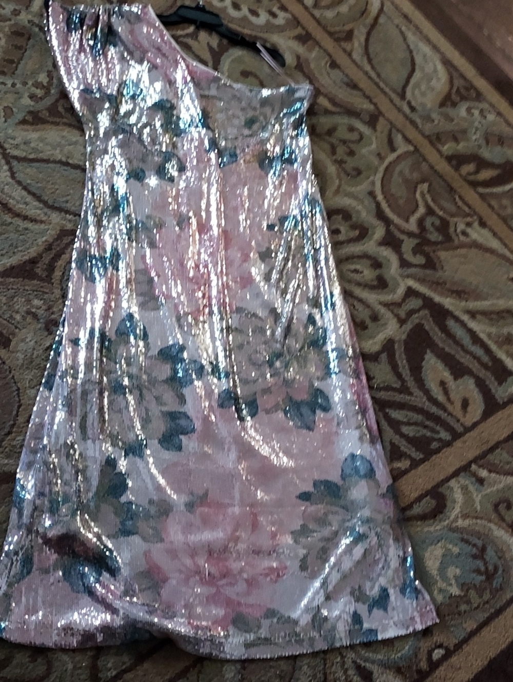 One-Shoulder Pink Floral Sequin Dress